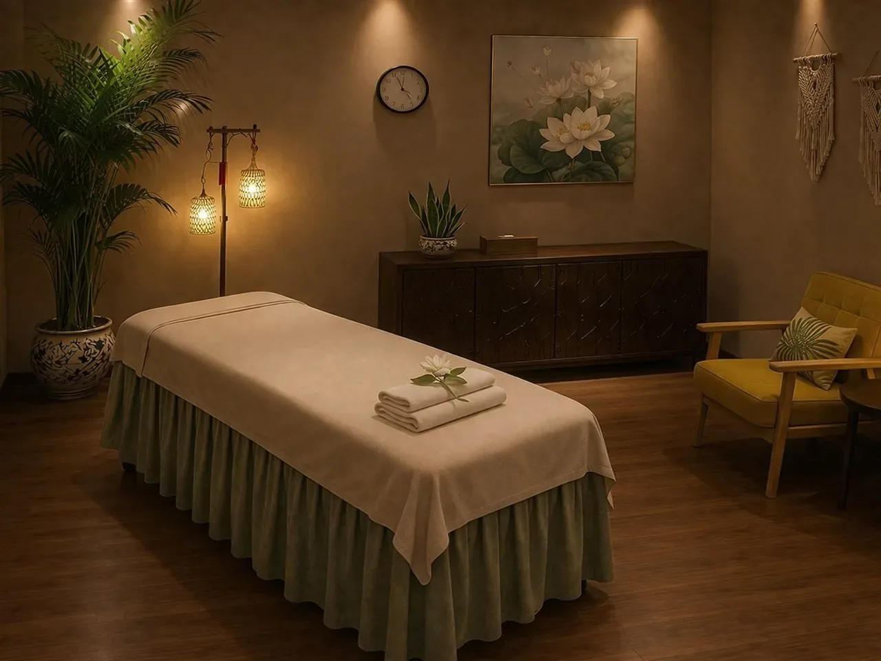 Comfortable massage room with soft lighting at Clayton Day Spa in Concord CA